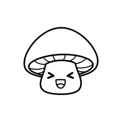 Fototapeta premium Cute Happy Mushroom Character Black Outline