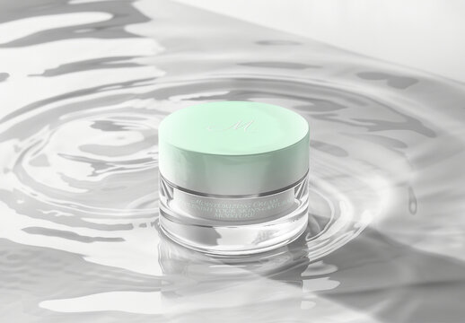 Elegant Cosmetic Jar Mockup PSD On Rippling Water