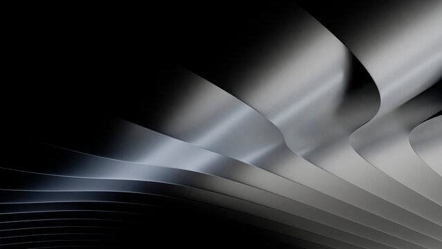 Abstract curved metal sheets with wave patterns