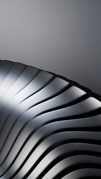 Abstract close-up of shiny curved metallic surface with wave pattern