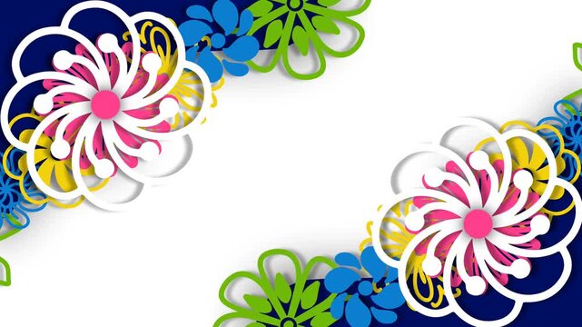 Vibrant Paper Cut Flowers Rotating on White Background for Cultural Heritage Month.
