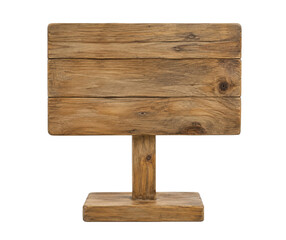 Rustic wooden blank signpost with three horizontal planks and a sturdy base, isolated on a clean white background © no one
