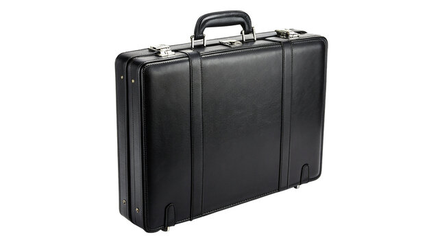 Black leather hard briefcase diplomat suit case on transparent background