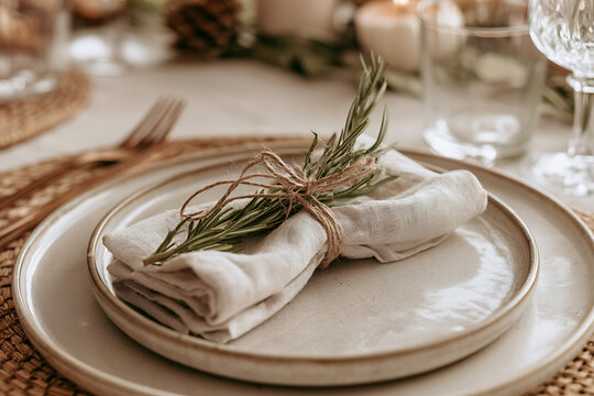 Thanksgiving table setting with a plate, napkin, and decorative touches on a festive dining table