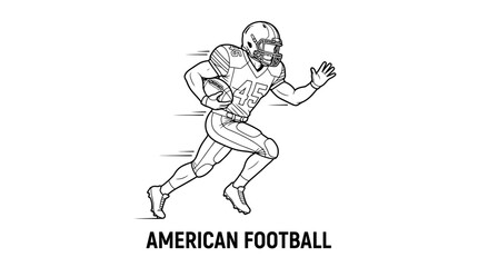 Fototapeta premium Very beautiful black and white flat realistic vector illustration of American football featuring helmet, football, gloves and dynamic athletic pose, AMERICAN FOOTBALL, clean flat outlines, no shading,