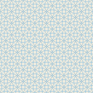 Seamless pattern with intricate light blue circular interlocking geometric shapes on a soft cream background, for textile and wallpaper