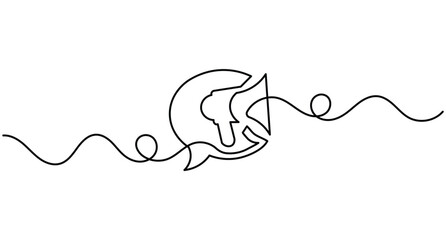Fototapeta premium Megaphone line art continuous speech bubble, editable stroke minimal outline vector illustration.