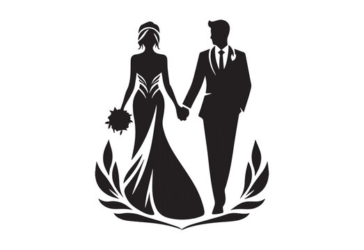 silhouette of bride and groom illustration of vector