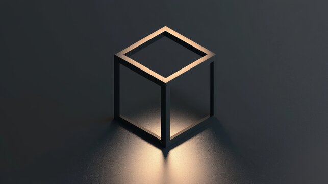A cube with a gold frame and a light shining on it.