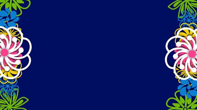 Colorful Cultural Floral Frame on Dark Blue Background for Heritage Month Video Loop.