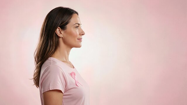Breast cancer awareness banner with woman and copy space