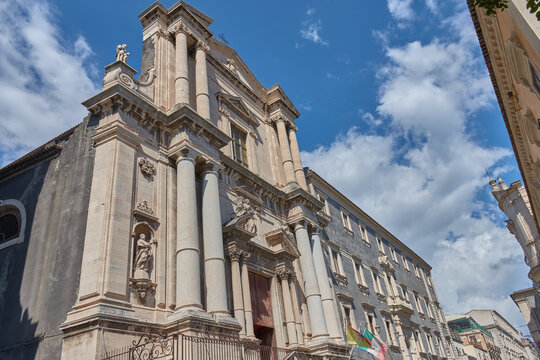 The stone facade of the Church of San Francesco Borgia in Catania, Italy