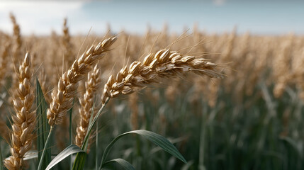 Obraz premium Wheat field grain agriculture crop rural golden nature outdoor summer closeup harvest farm landscape food plant ear sky growth