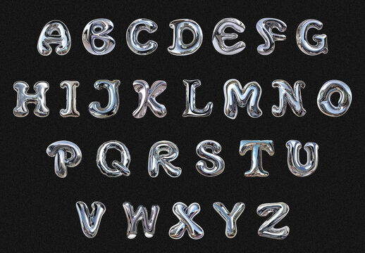 Shiny Metallic Balloon Alphabet Font Set