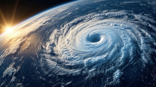 Extreme weather events like a powerful hurricane and cyclone forecasted by predictive analytics.