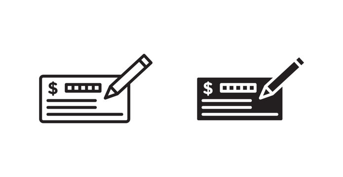 Money check icon flat outline in black