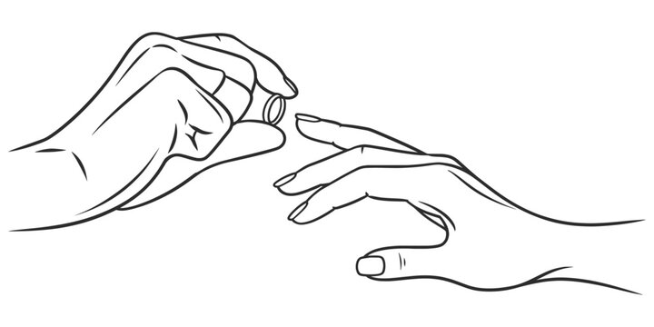 Reaching Hands Line Art Vector Illustration Human Connection Touch Gesture Concept.