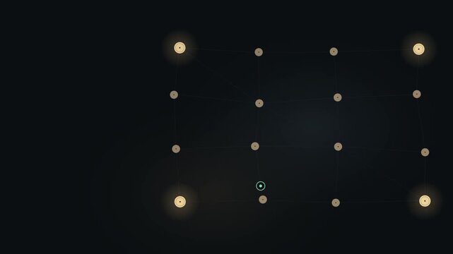 Neural Network Mesh Animation, 16 Nodes Sequential Pulse, Knowledge Graph Dark UI