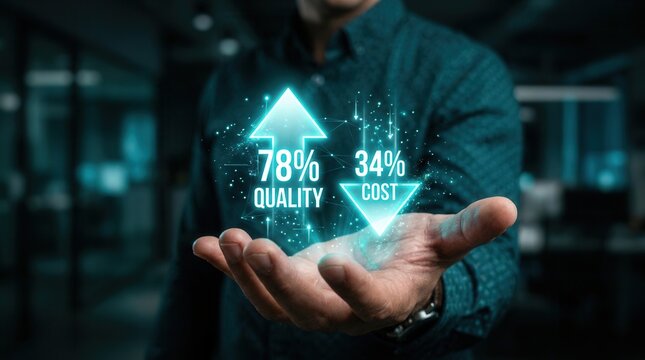 Businessman managing business project strategy to decrease cost and increase quality.