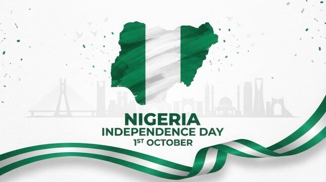 Nigeria independence day celebration background with map and national flag colors