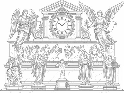 Classical Monumental Clock With Angels Illustration