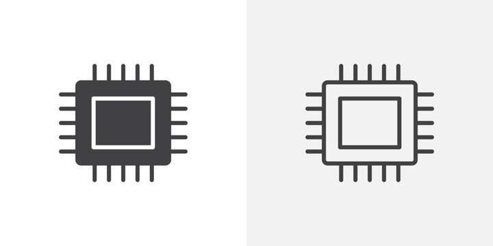 CPU icon flat outline in black