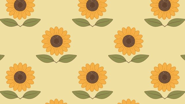 Seamless Sunflower Pattern Design with Retro Pixel Art Style in Vertical Motion