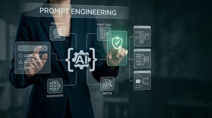 Obraz premium The future of technology a person interacting with artificial intelligence and digital interfaces