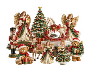 Obraz premium PNG Vintage Christmas toy collection with angels, teddy bears and tree