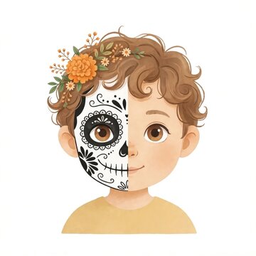 Day of the Dead Sugar Skull Face Painting on Child.
