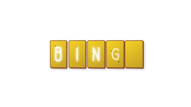 Animated Split-Flap Display Board Showing the Word BIN or Start of Bingo on White Background