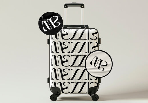 Off White Suitcase Mockup With Black Text PSD