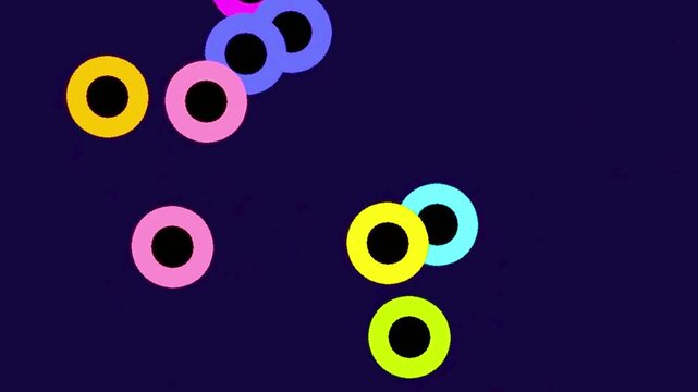Abstract Colorful Rings Floating on Dark Purple Background Animation.