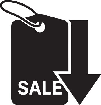 Sale tag silhouette vector with downward price drop arrow