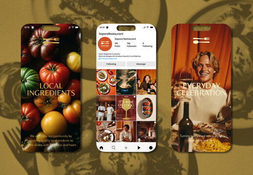 Restaurant App Design Mockup With Vibrant Imagery PSD