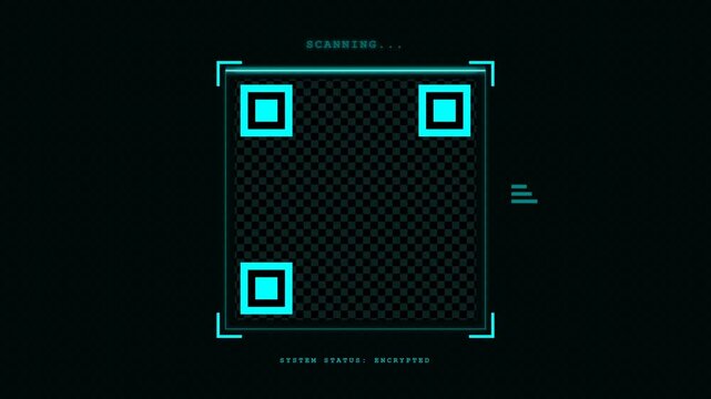 Digital neon cyan hud scanning interface element on black background