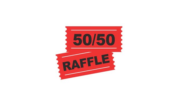 Red 50/50 Raffle Tickets Animation for Fundraisers and Charity Events on White Background