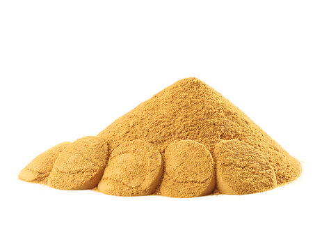 Pile of yellow curry powder spice isolated on transparent background closeup view golden seasoning ingredient heap design element organic condiment fine texture culinary photography cutout