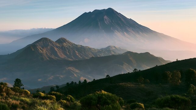 Mountain Landscape Trees Hillside Under Sky With Clouds Images