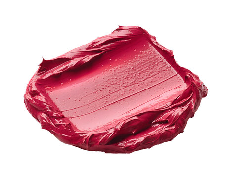 Red Lipstick Smear Isolated on Transparent Background Makeup Cosmetic Product Sample Texture Element bright showing creamy rich pigment details beauty design concepts lip gloss make