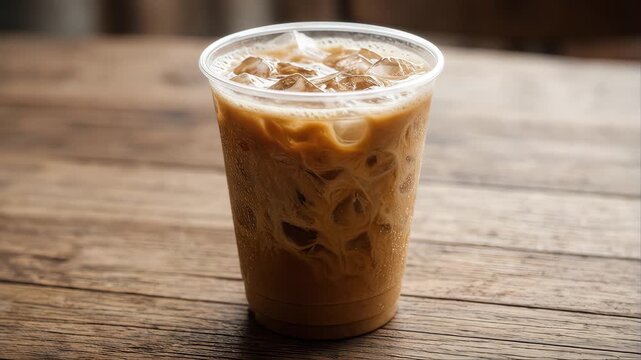 Cappuccino Latte Iced Coffee in Glass, Beverage for Cafe Dessert Drink