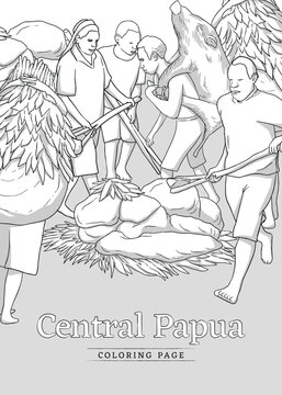 Kamoro culture central papua culture design layout in outline illustration style