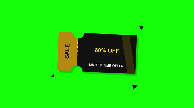 80% off sale motion. 80 percent off sale coupon on green screen background