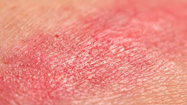 Close-up of inflamed, red, and bumpy skin, possibly showing an allergic reaction or rash.
