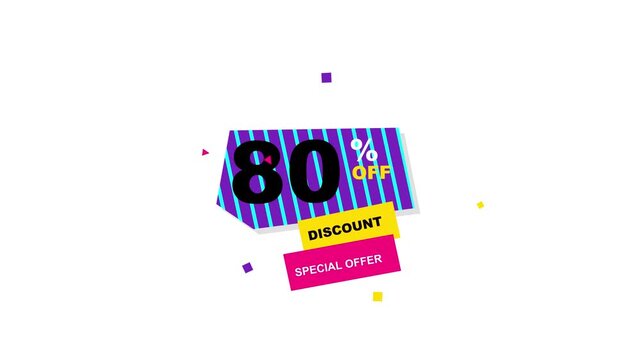 80% off sale motion. 80 Percent Off Special Offer Discount Graphic on White