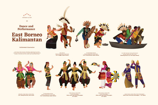 Cell shaded illustration of isolated east borneo dance