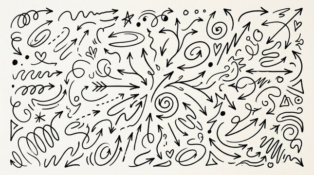 Hand-drawn arrow doodles and swirls on textured paper