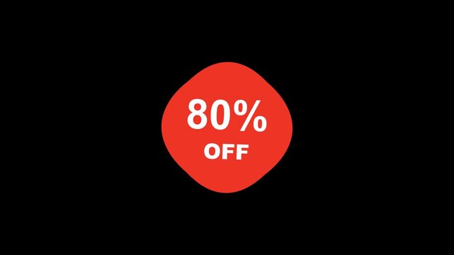 80% off sale motion. Eighty percent off sale text on red shape black background
