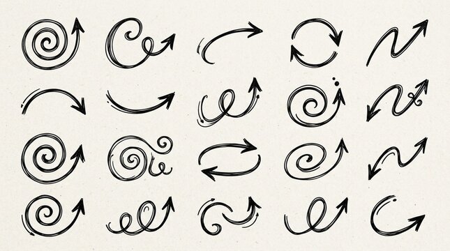 Hand-drawn arrow icons, graphic elements, symbols, set, doodles