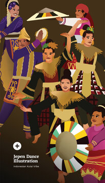 Dayak dance east borneo dance design layout in cell shaded illustration style